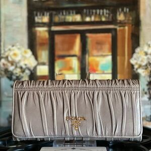 Prada Nappa Gaufre Lambskin Double Snap Wallet with COA